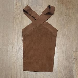 Aritzia Babaton xxs brown sculpt knit cross neck top